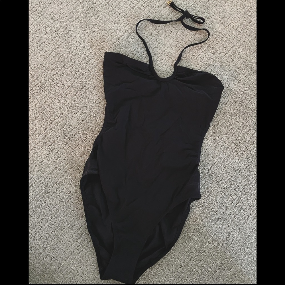 NWT Tory Burch Black Solid Bandeau Cutout One Piece Swimsuit